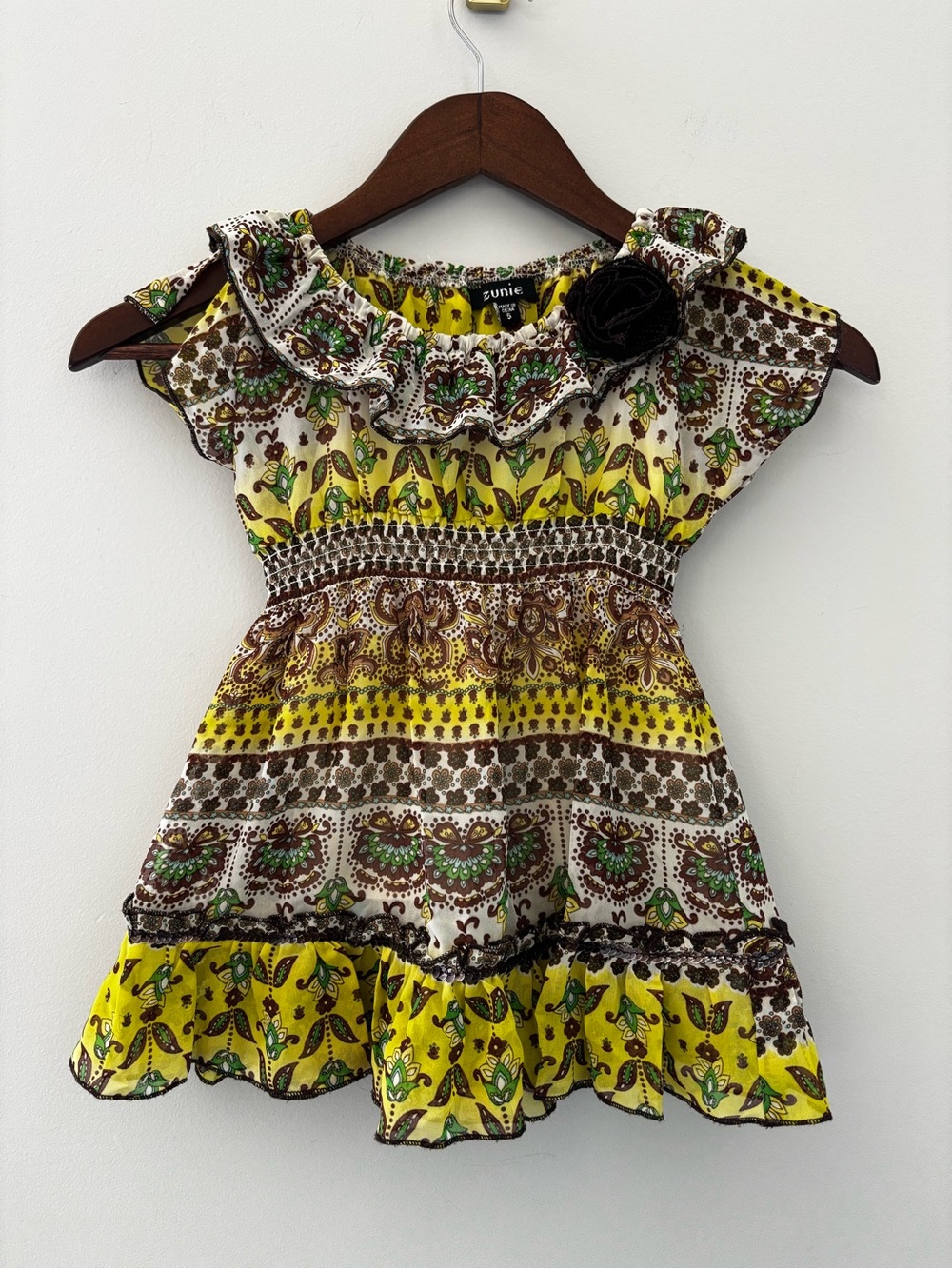 Zunie Girls Boho Paisley Floral Ruffle Dress Size 5 Cottagecore Retro Y2K